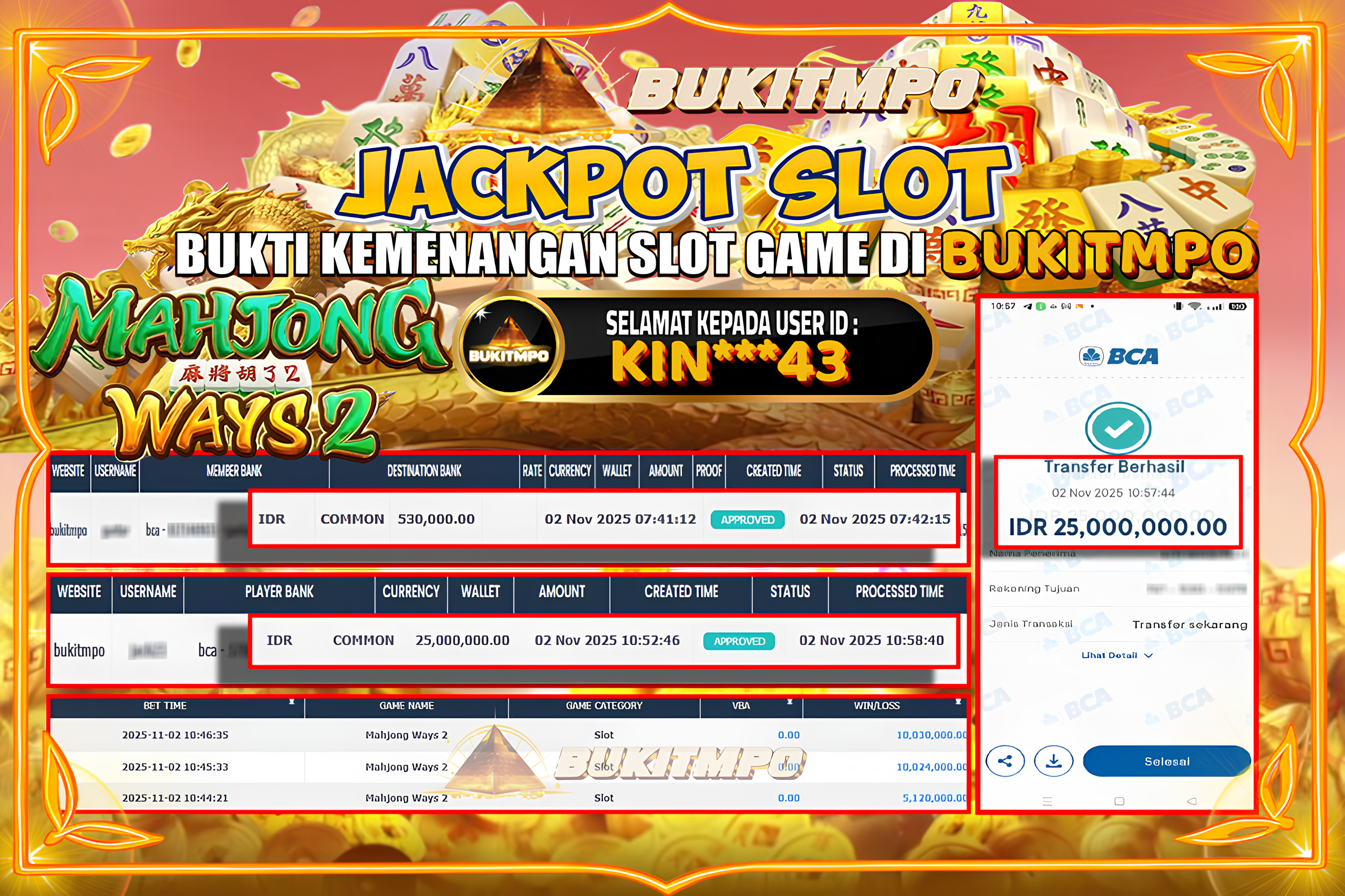 BUKITMPO JACKPOT MAHJONG WAYS 2 Rp.25.000.000,- LUNAS